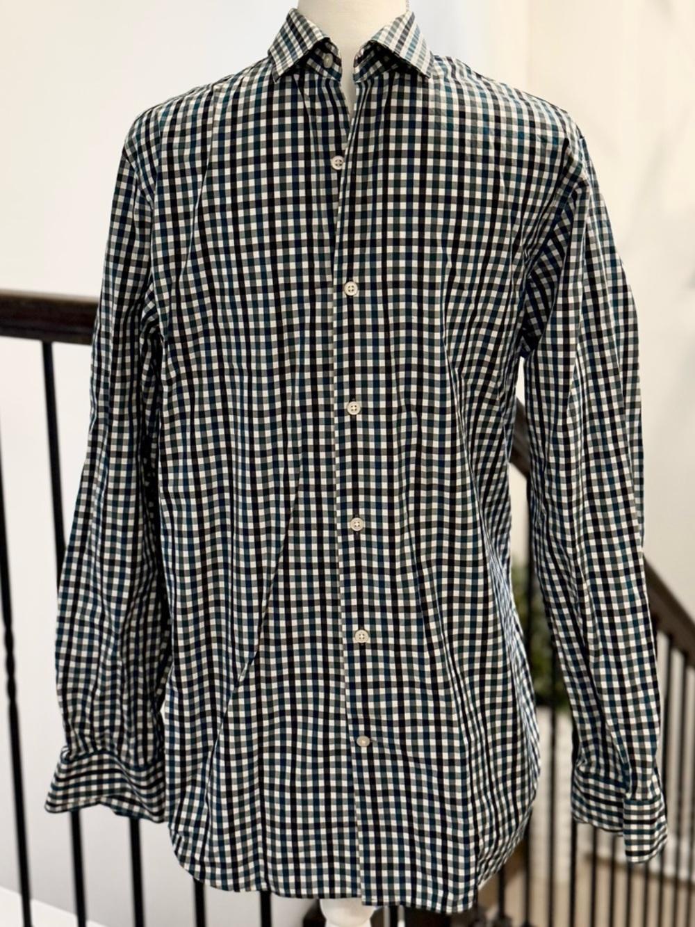 Banana Republic Blue and White Gingham Button-Down Shirt